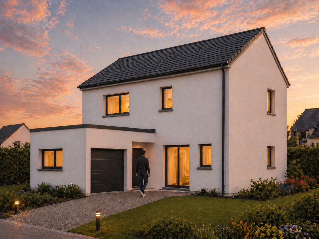 Maison mise en scène au coucher du soleil