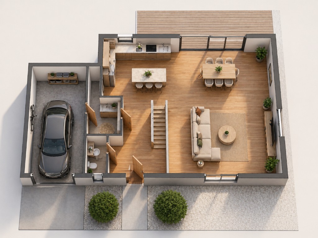 Plan 3D meublé du rez-de-chaussée